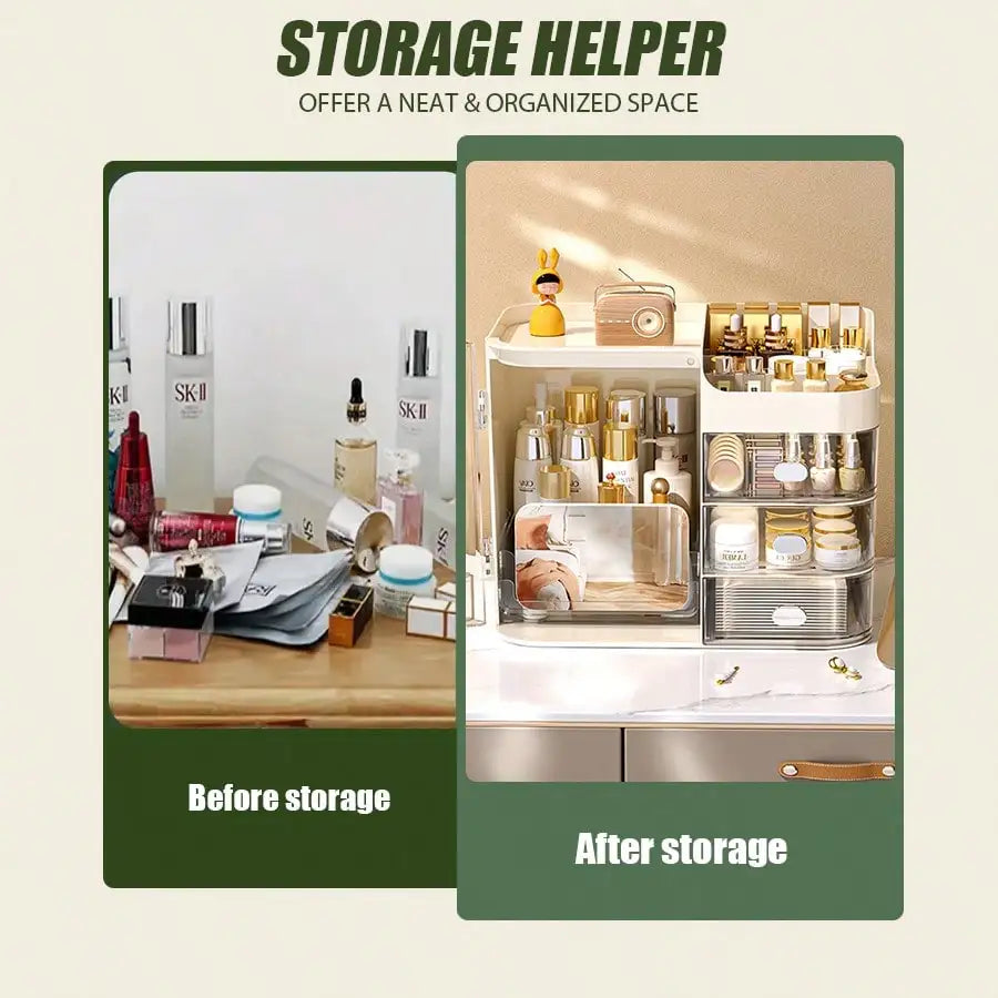 Makeup Organizer With Mirror And Drawers For Skincare And Vanity