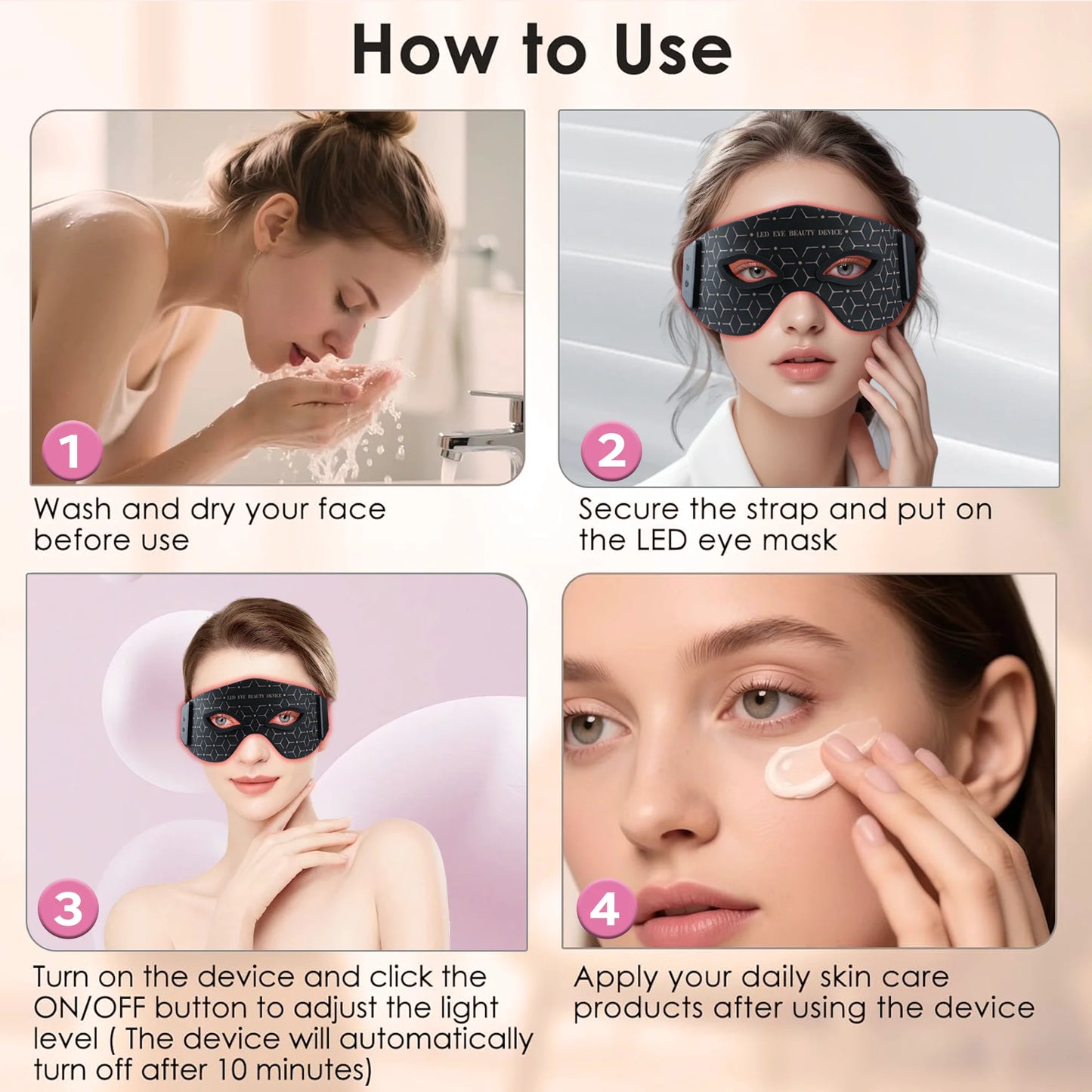 Wireless Red Light Therapy Eye Mask Infrared 5 Modes Rechargeable
