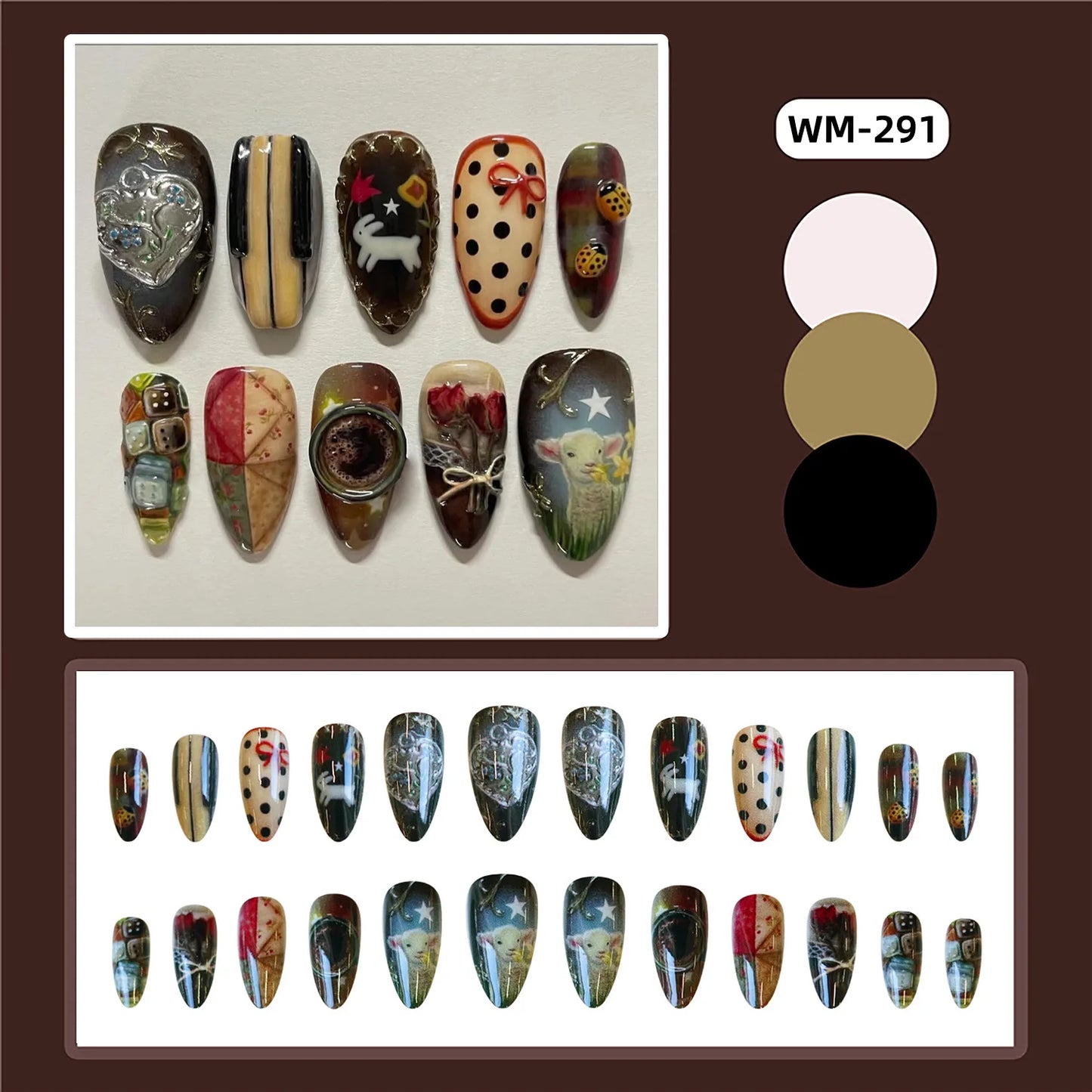 YADORNOS Vintage Little Lamb Rabbit Rose Printed Press On Nails