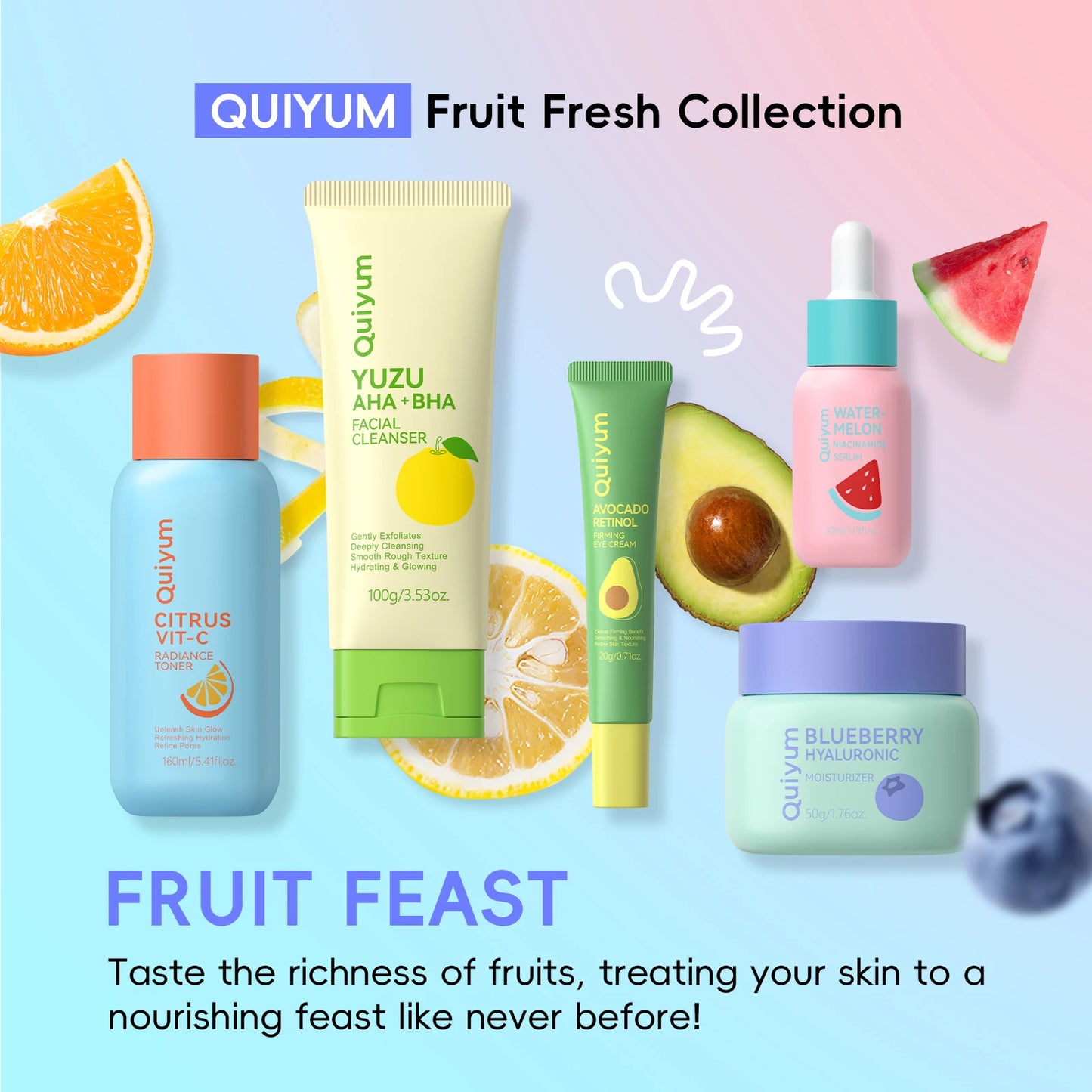QUIYUM Fruit Fresh 5 Piece Skincare Set Brightening Hydrating