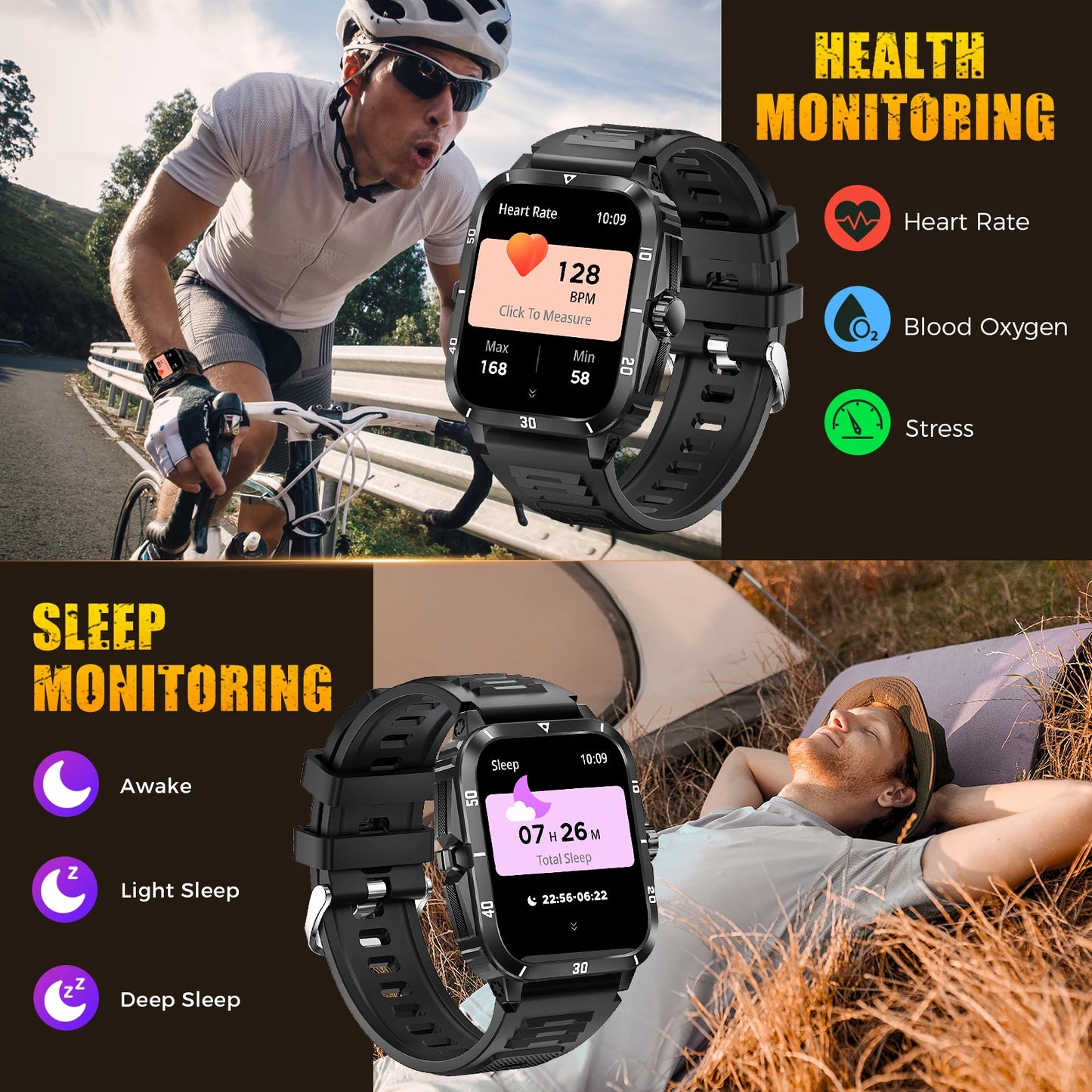 LaNikar Smart Watch 3ATM Waterproof Men Fitness Tracker HeartRate Bluetooth