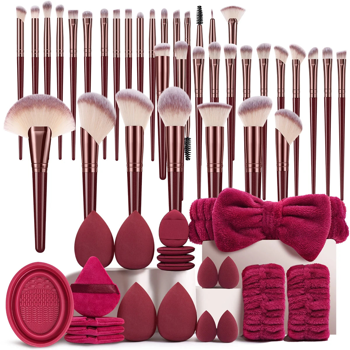 56 Piece Makeup Tool Set With Brushes Sponges And Puffs