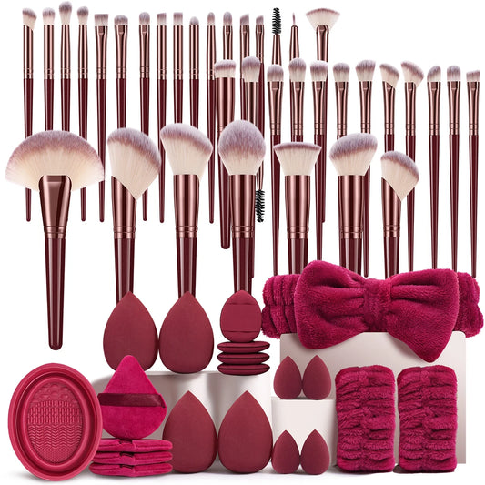 56 Piece Makeup Tool Set With Brushes Sponges And Puffs