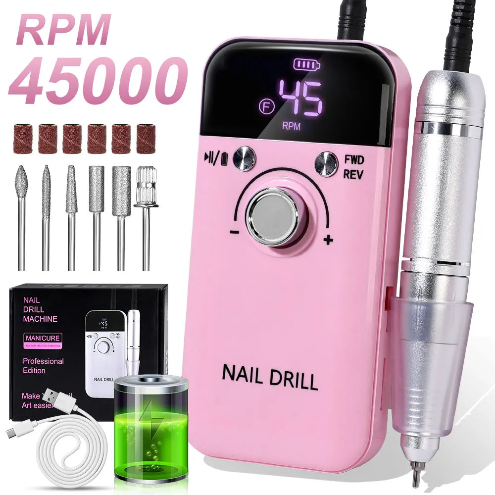 Limegirl 45000RPM Electric Nail Drill Polisher Portable Rechargeable Kit