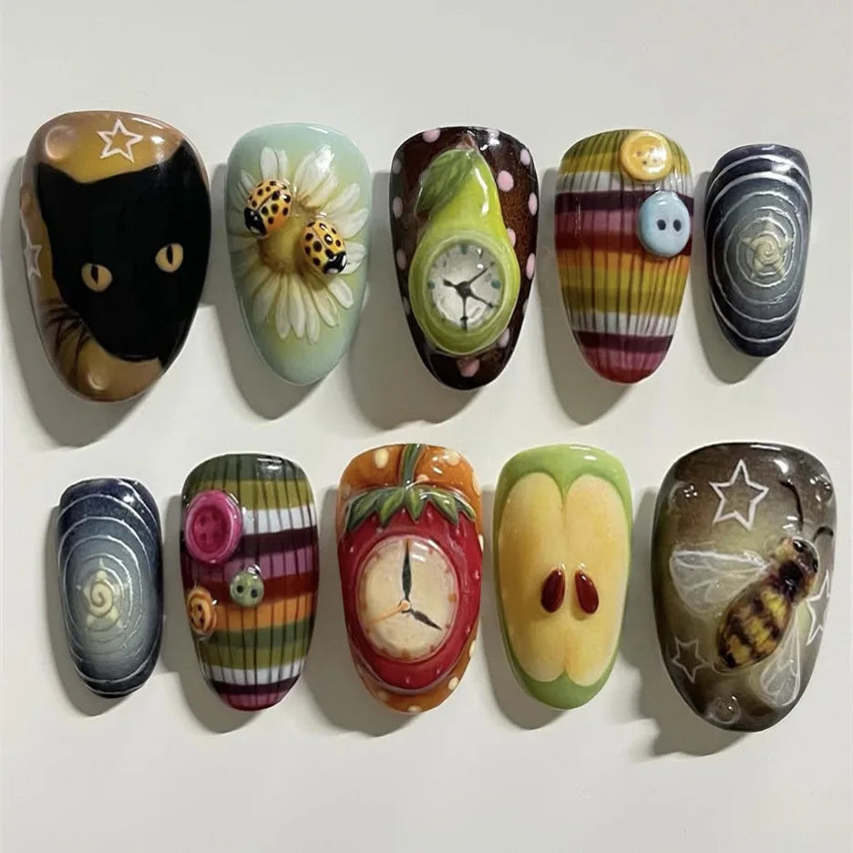 YADORNOS Vintage Little Lamb Rabbit Rose Printed Press On Nails