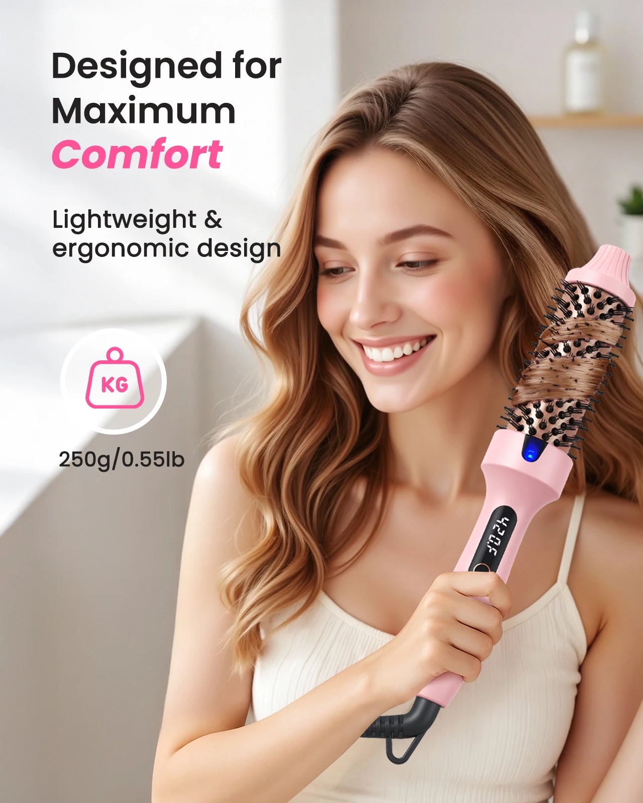 BOPCAL 110-240V Heated Curling Iron Brush for Hair Styling