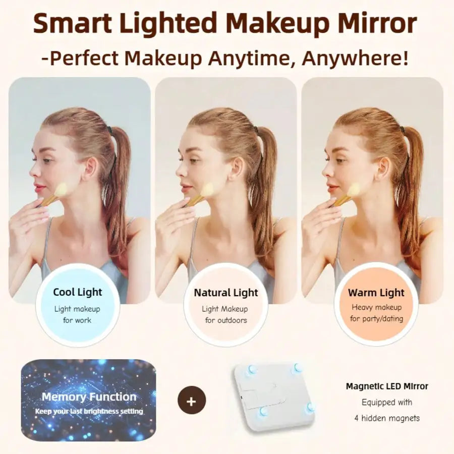 3 In 1 Travel Makeup Case With Detachable Magnetic LED Mirror And Brush Storage