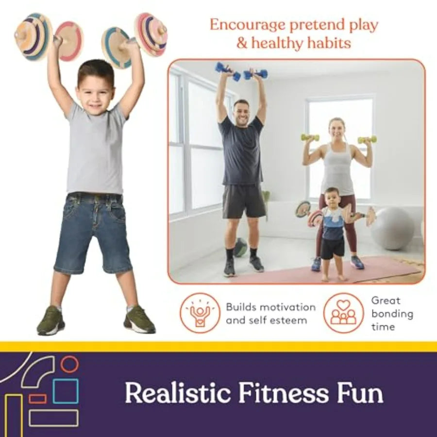 Kids Wooden Workout Weights Set For Home Gym And School Use
