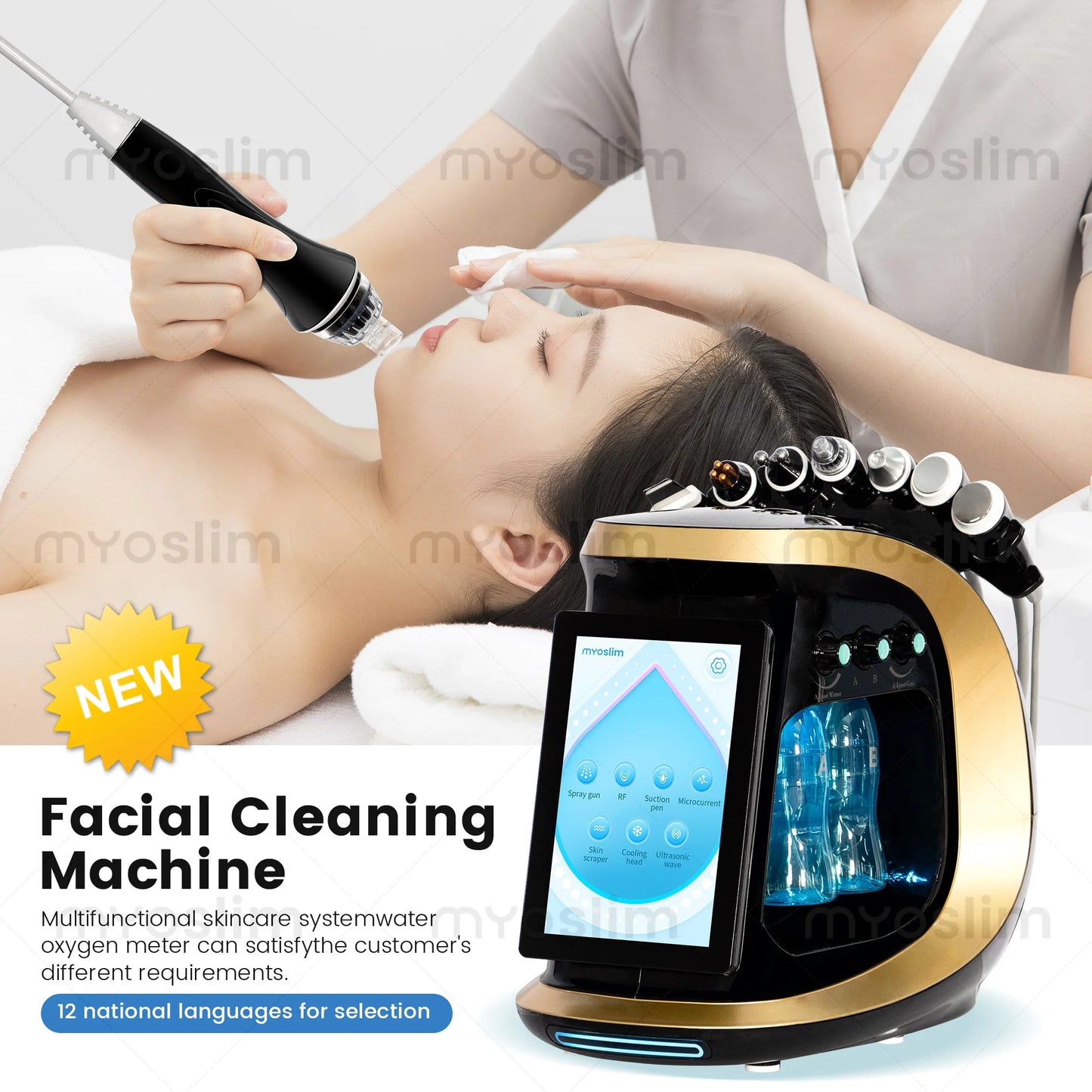 MYOSLIM 7 In 1 Hydra Oxygen Facial Dermabrasion Machine Skin Analyzer