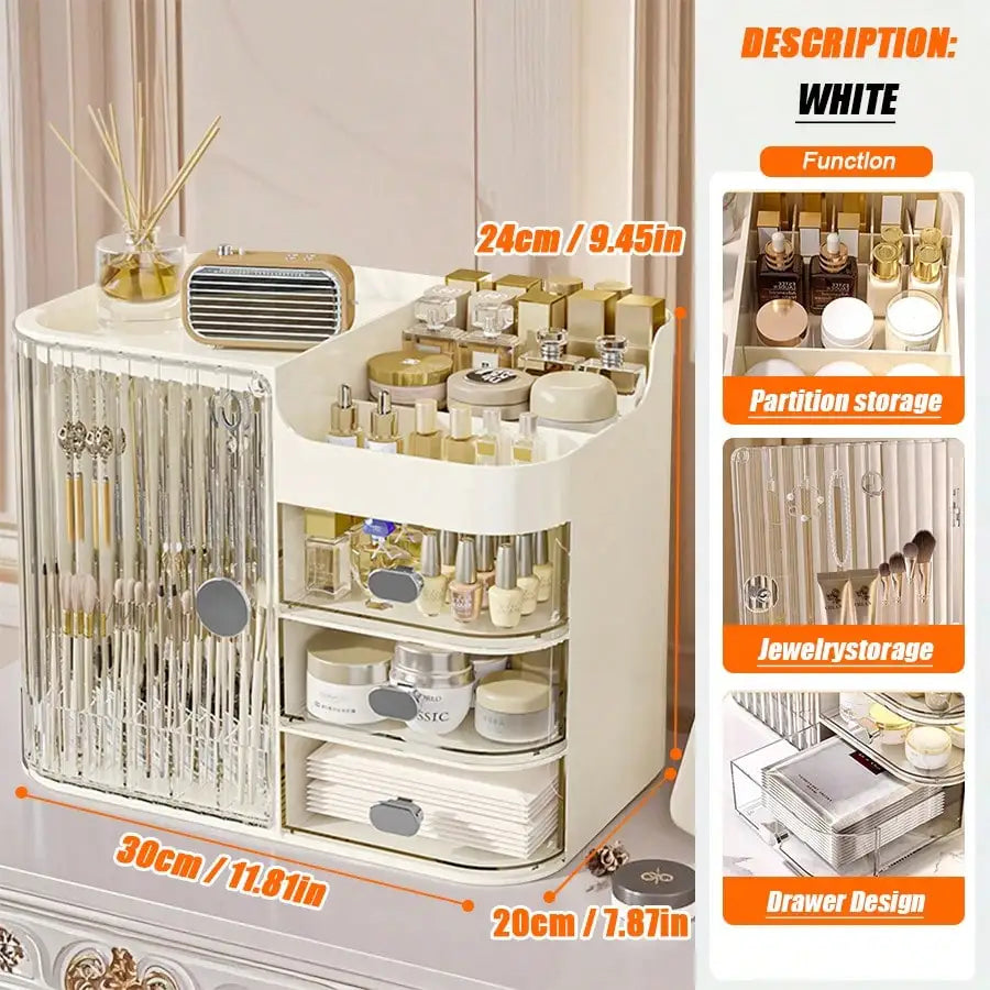 Makeup Organizer With Mirror And Drawers For Skincare And Vanity