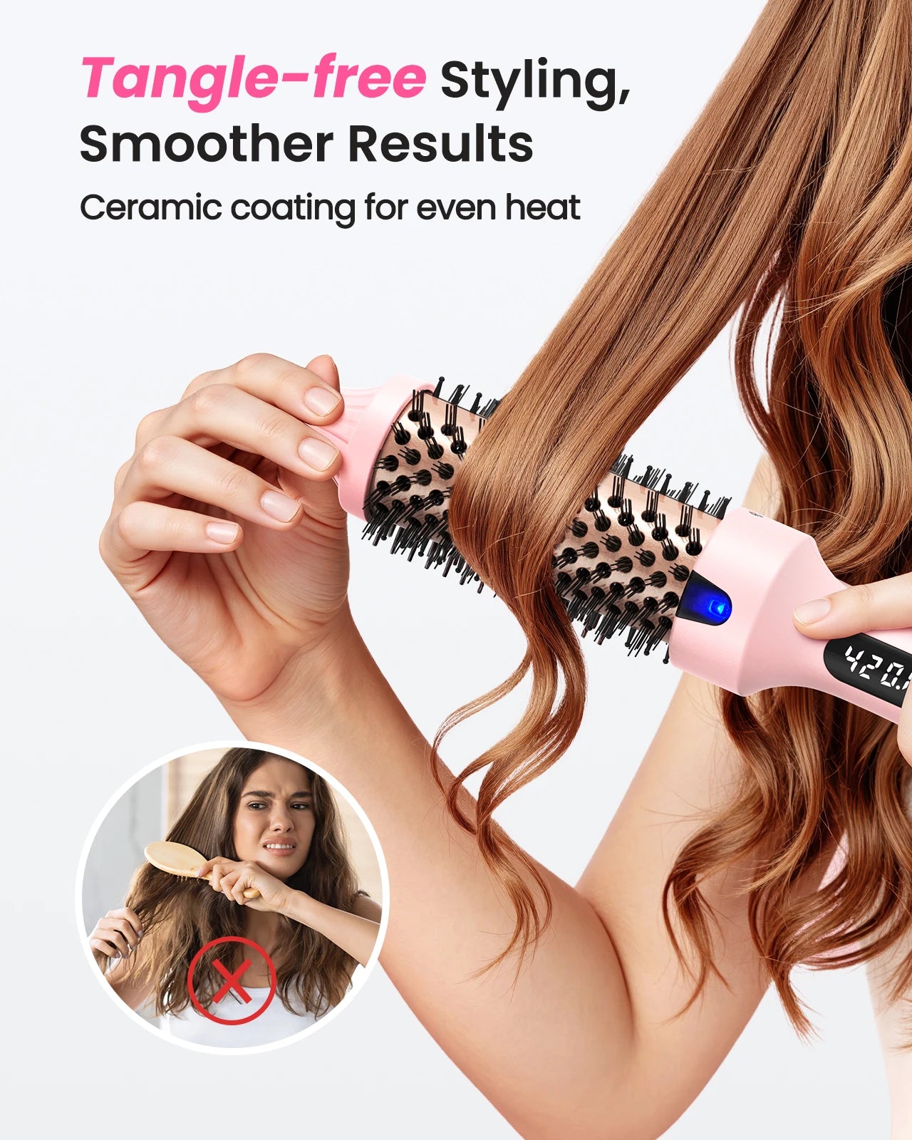 BOPCAL 110-240V Heated Curling Iron Brush for Hair Styling