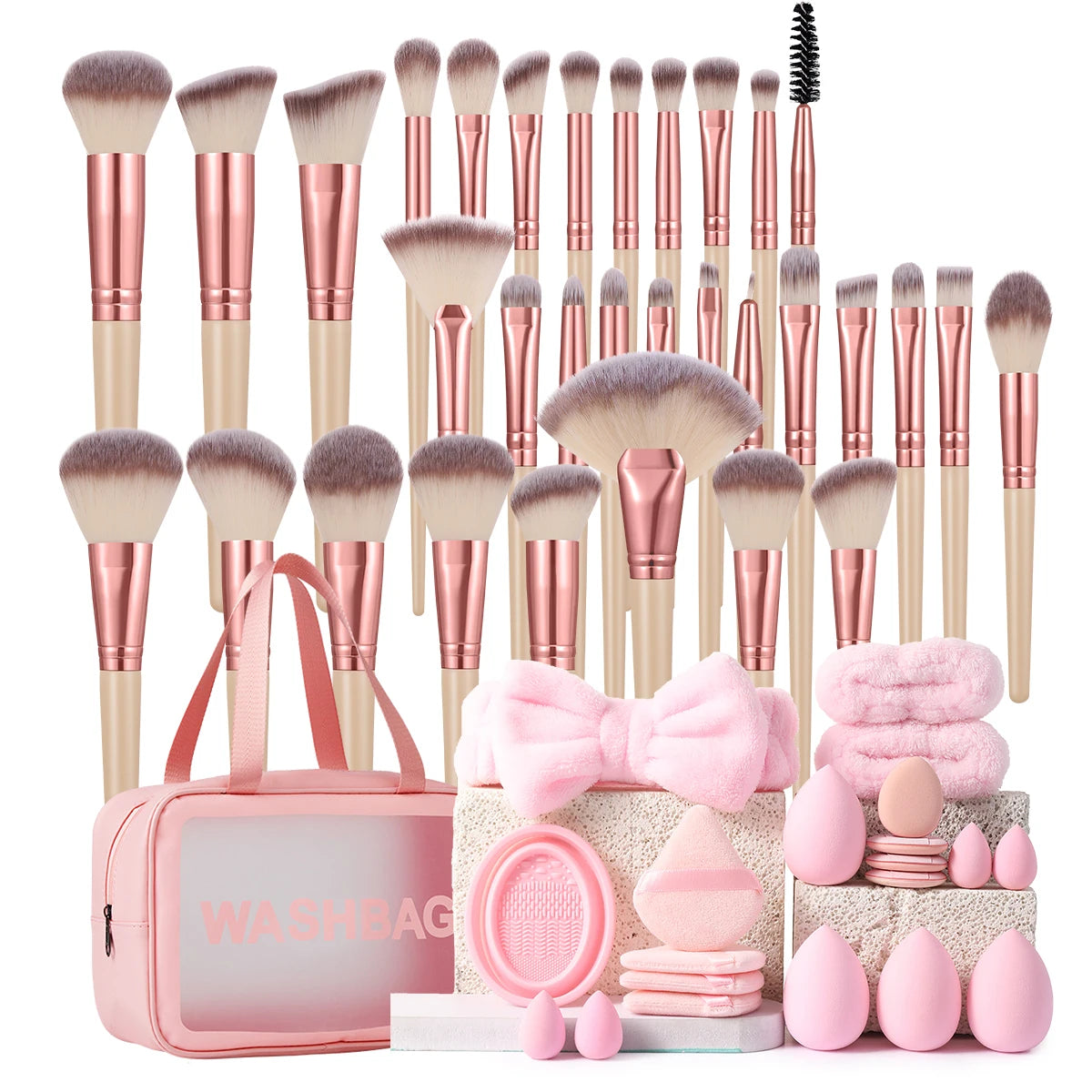 53 Piece Makeup Tool Set With Cosmetic Bag And Brushes