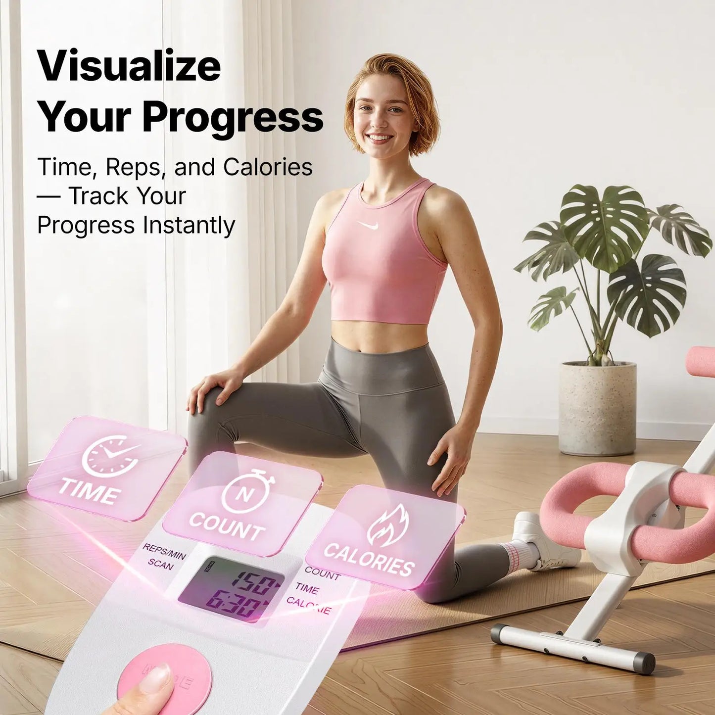 Foldable Abdominal Trainer With LCD Monitor 10 Level Adjustable Resistance