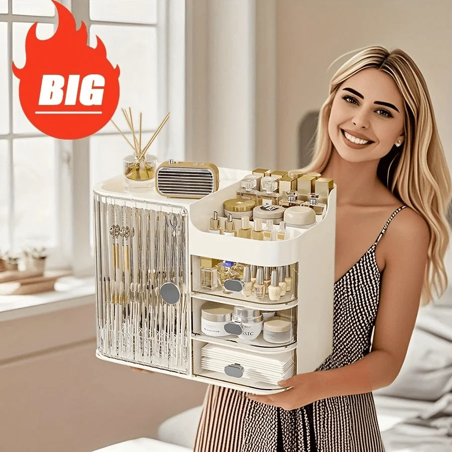 Makeup Organizer With Mirror And Drawers For Skincare And Vanity
