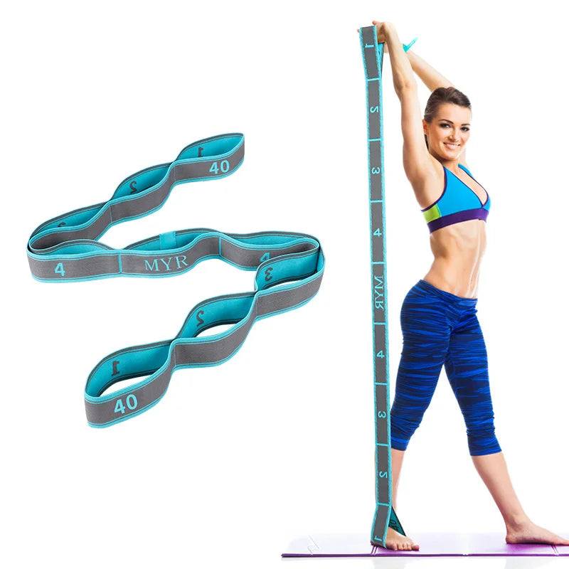 Elastic Yoga Stretching Strap With Loops For Ballet And Pilates