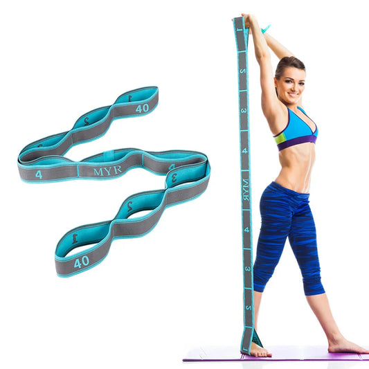 Elastic Yoga Stretching Strap With Loops For Ballet And Pilates