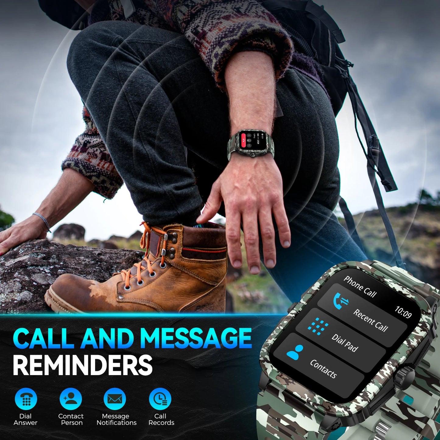 LaNikar Smart Watch 3ATM Waterproof Men Fitness Tracker HeartRate Bluetooth