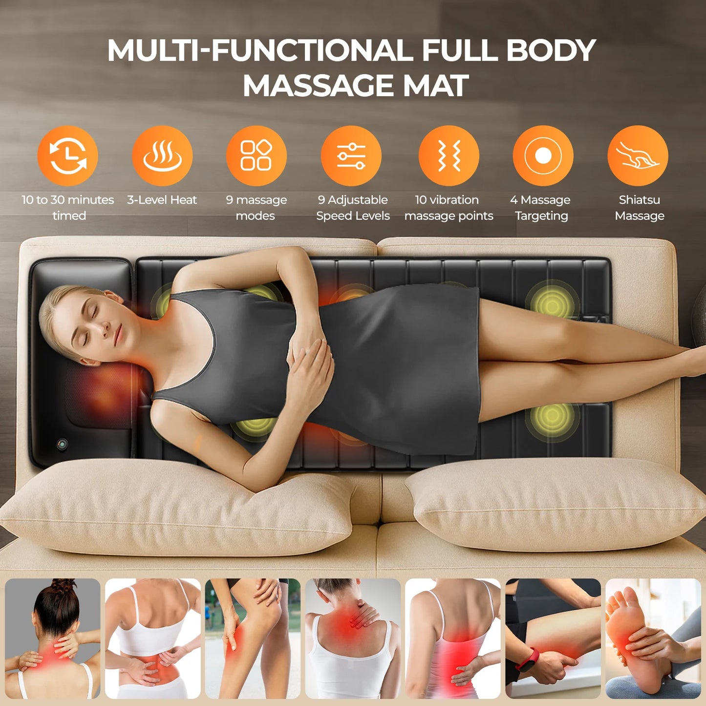 HIMOUTA Shiatsu Full Body Massage Mat With Heat And Detachable Massager Pad