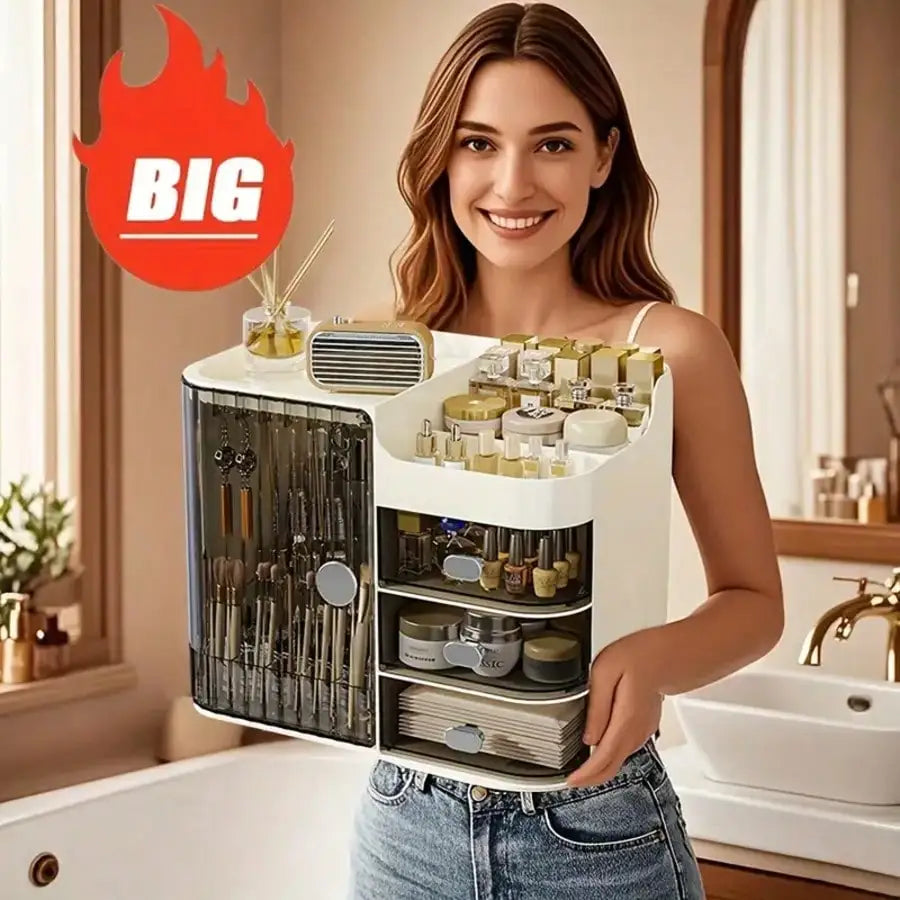 Makeup Organizer With Mirror And Drawers For Skincare And Vanity