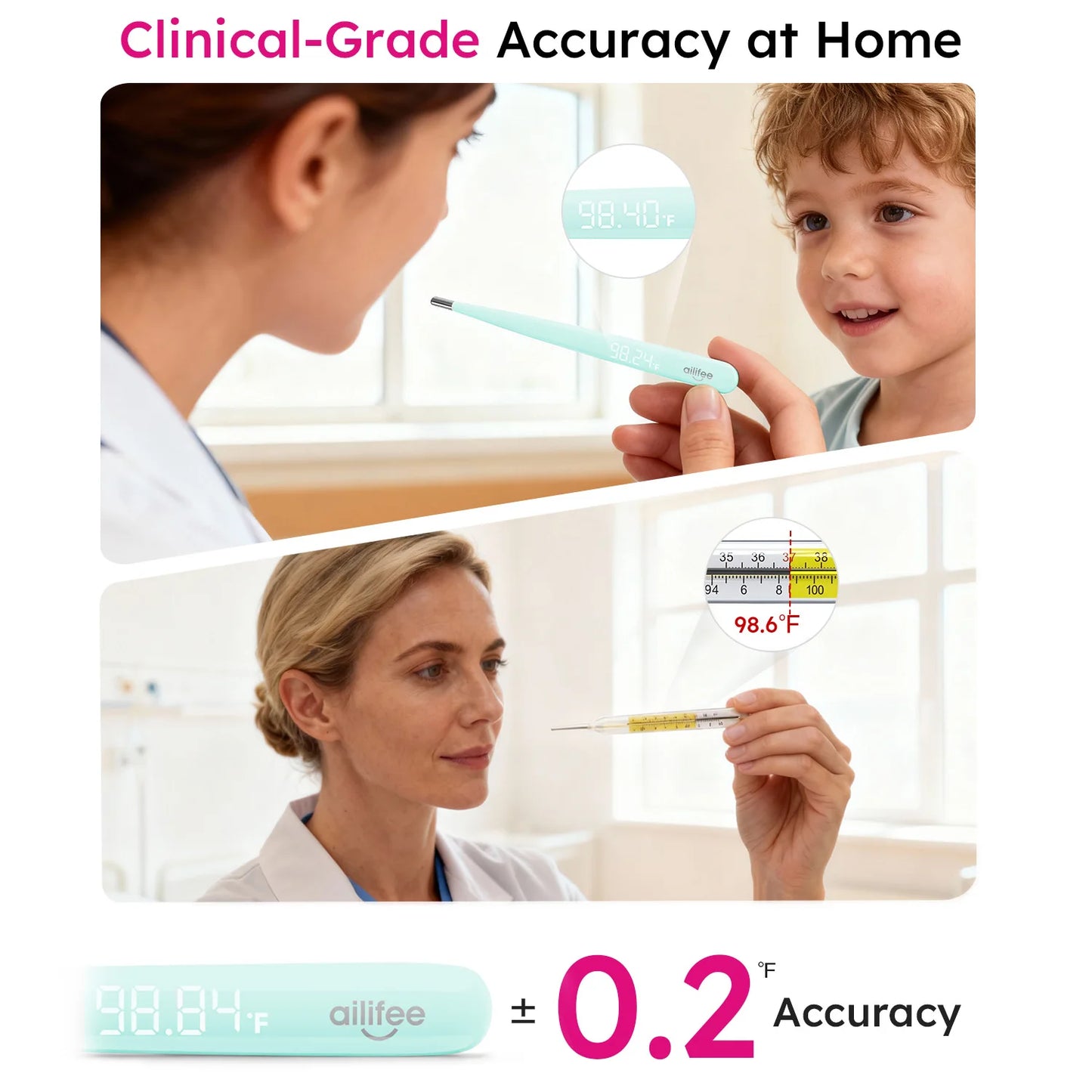 AILIFEE Rechargeable Oral Digital Thermometer Fast Reading With LED Display