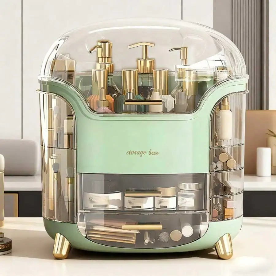 Cosmetic Storage Box With Drawer Dustproof Lid Makeup Skincare Organizer
