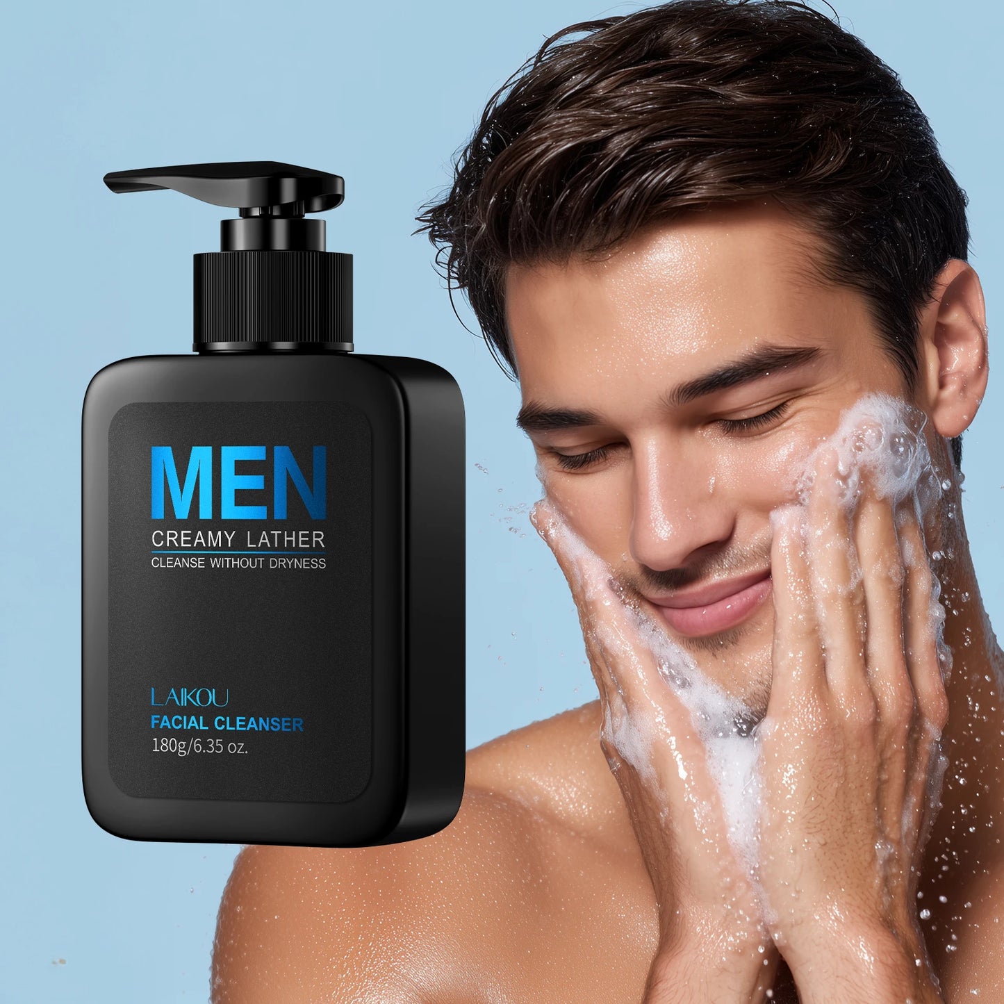 LAIKOU Men Skincare Set 4Piece Lazy Cream Cleanser Toner Lotion