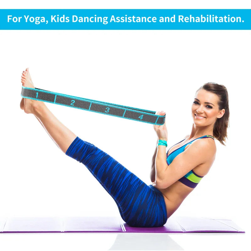 Elastic Yoga Stretching Strap With Loops For Ballet And Pilates
