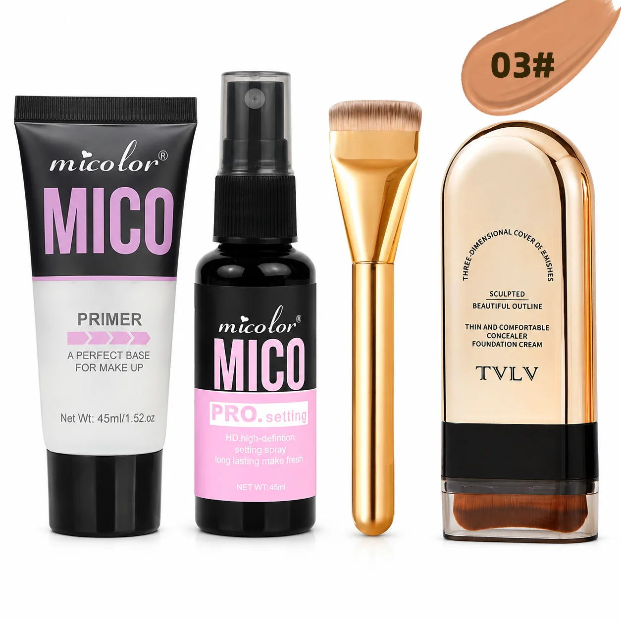 4 In 1 Makeup Bundle Hydrating Primer Gel Foundation Brush