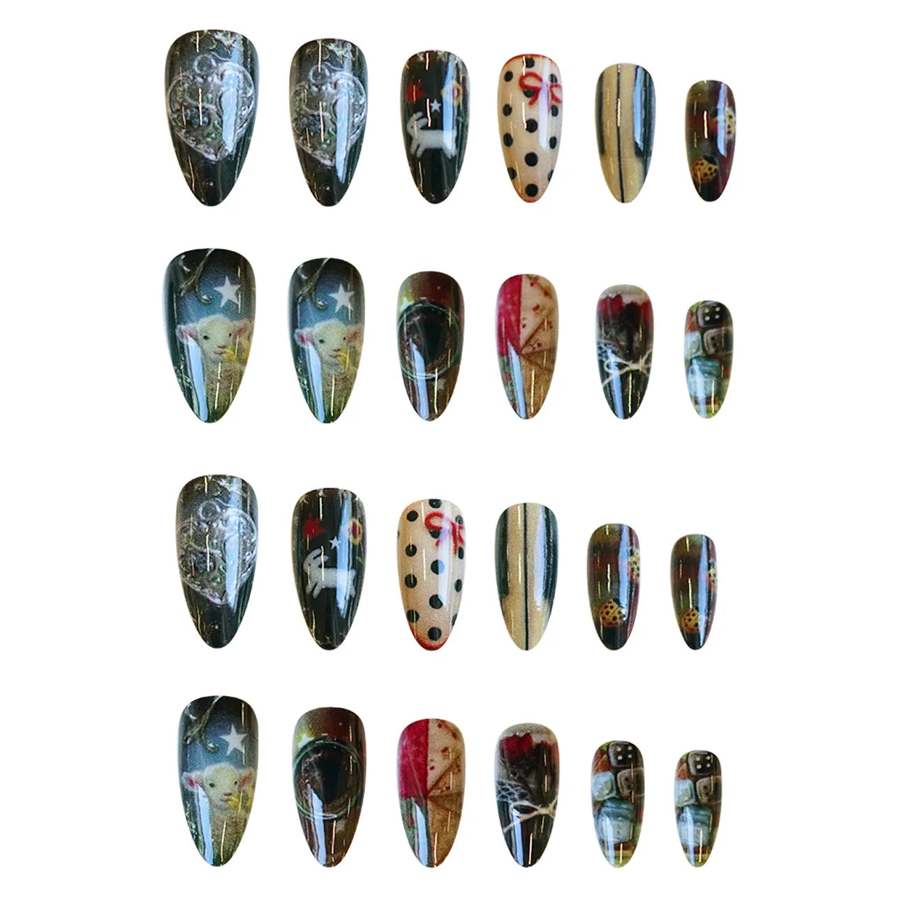 YADORNOS Vintage Little Lamb Rabbit Rose Printed Press On Nails