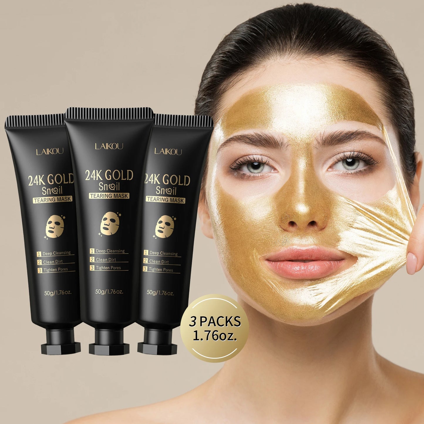 Laikou 24K Gold Snail Peel Off Mask 3 Piece Detoxifying