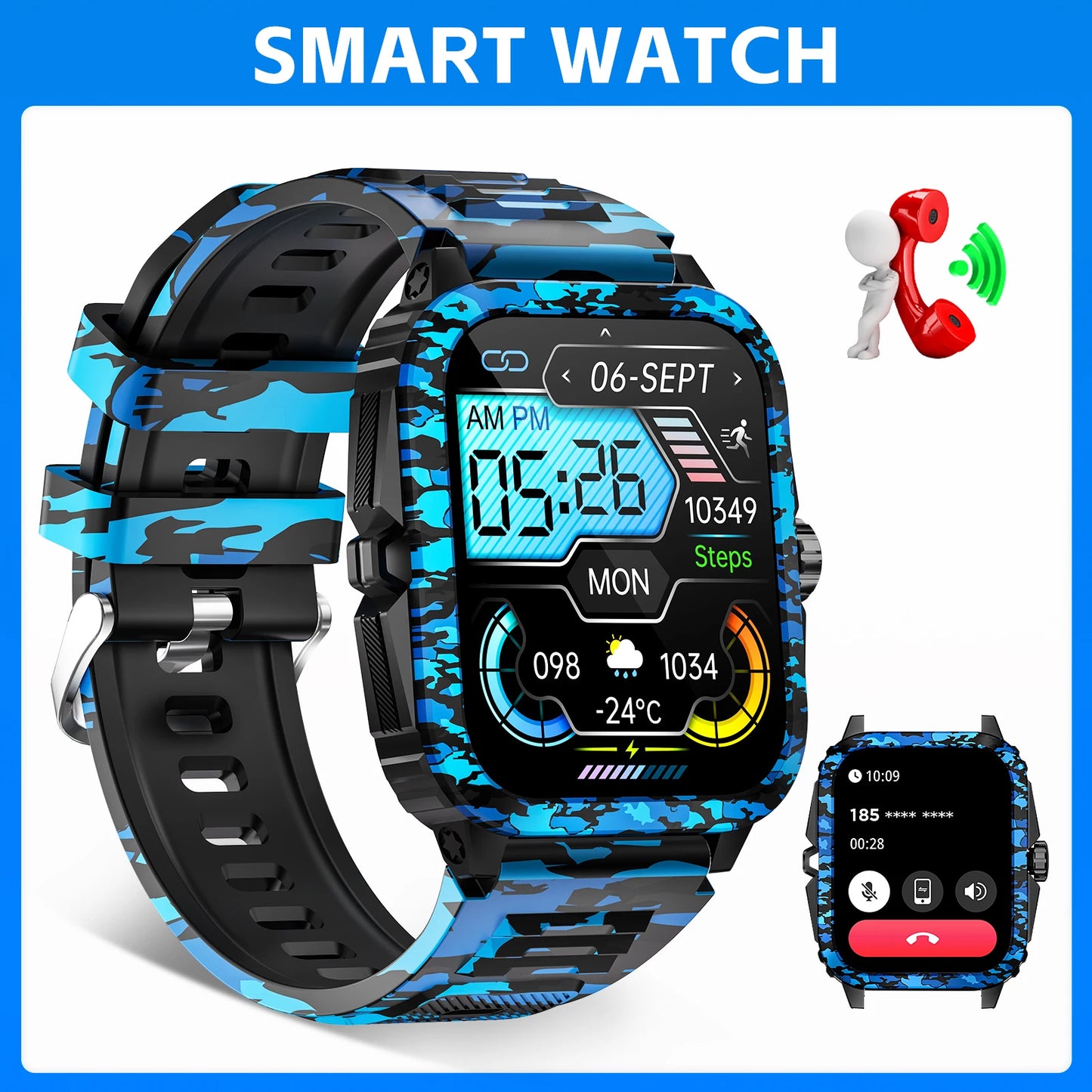 LaNikar Smart Watch 3ATM Waterproof Men Fitness Tracker HeartRate Bluetooth
