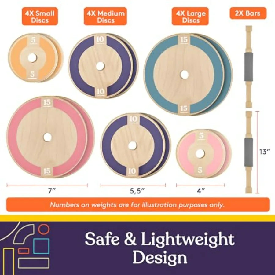 Kids Wooden Workout Weights Set For Home Gym And School Use