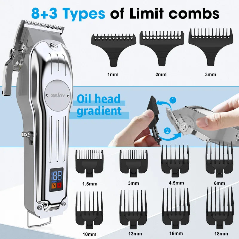Sejoy Professional Hair Clipper Cordless Trimmer Set For Men Rechargeable