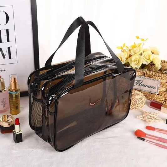 Clear Waterproof Travel Makeup Bag With Double Zipper TSA Compliant
