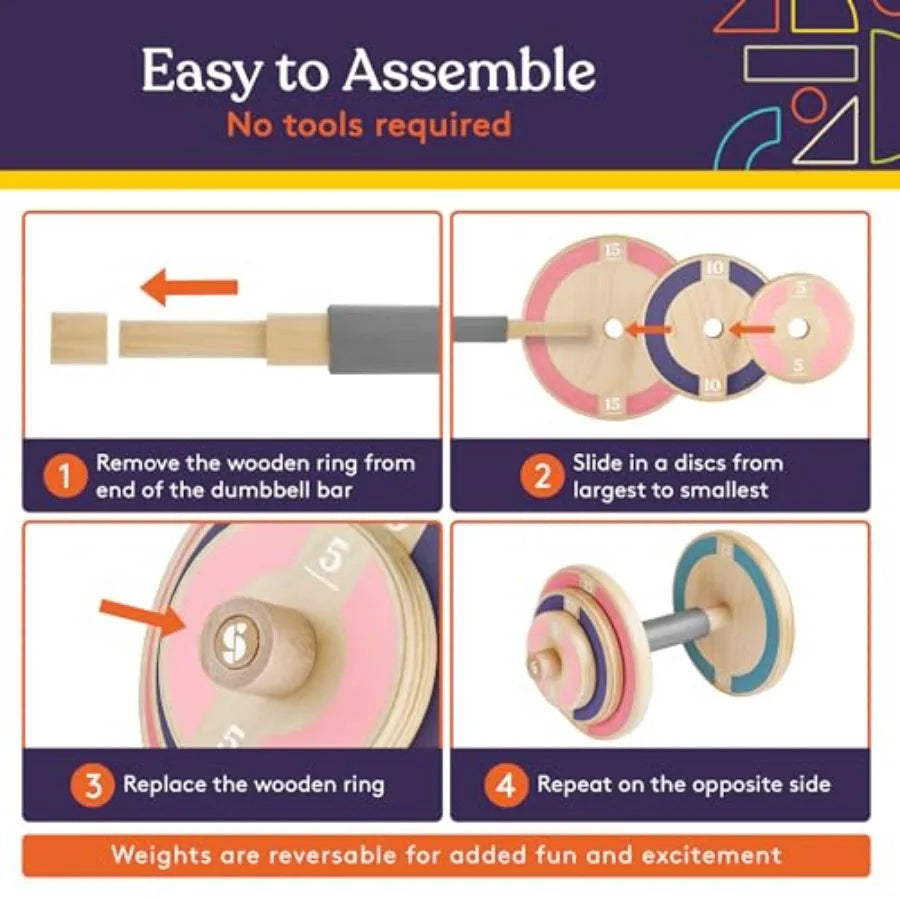Kids Wooden Workout Weights Set For Home Gym And School Use
