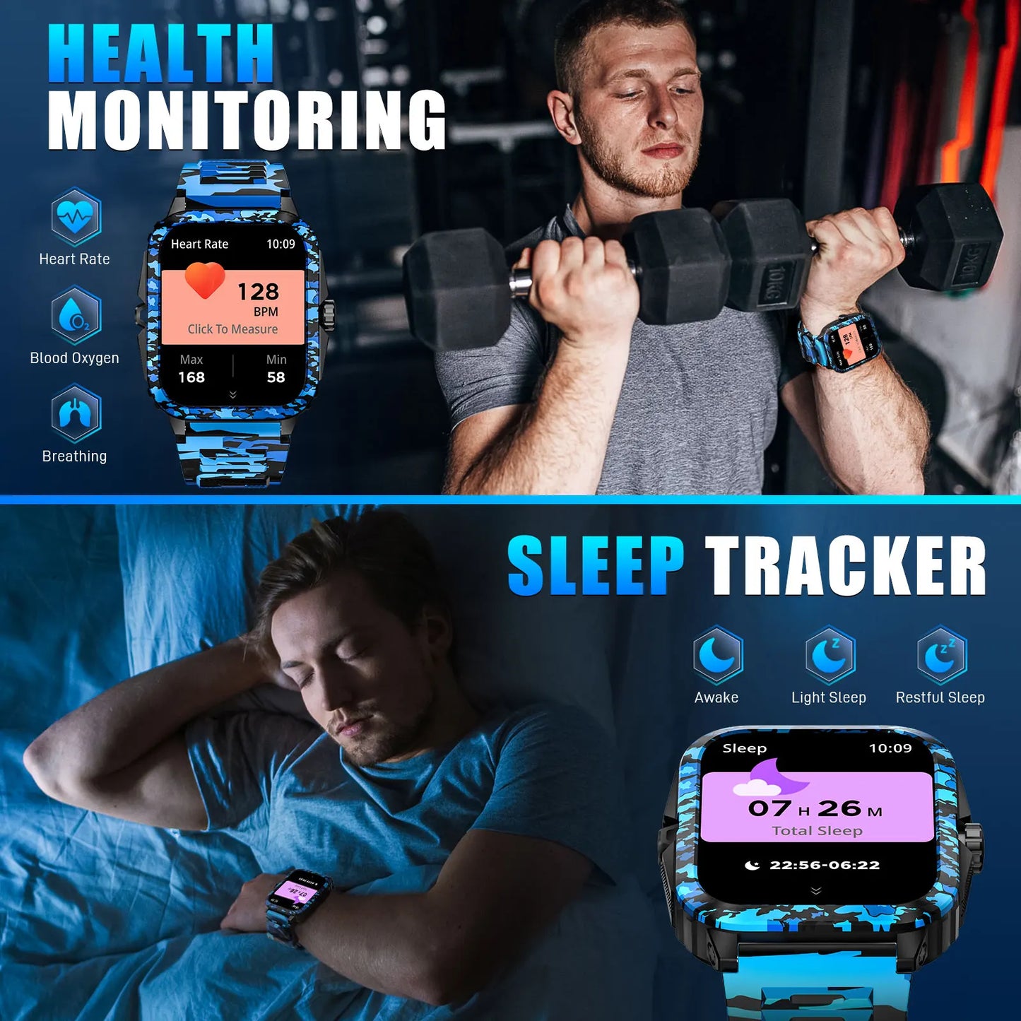 LaNikar Smart Watch 3ATM Waterproof Men Fitness Tracker HeartRate Bluetooth
