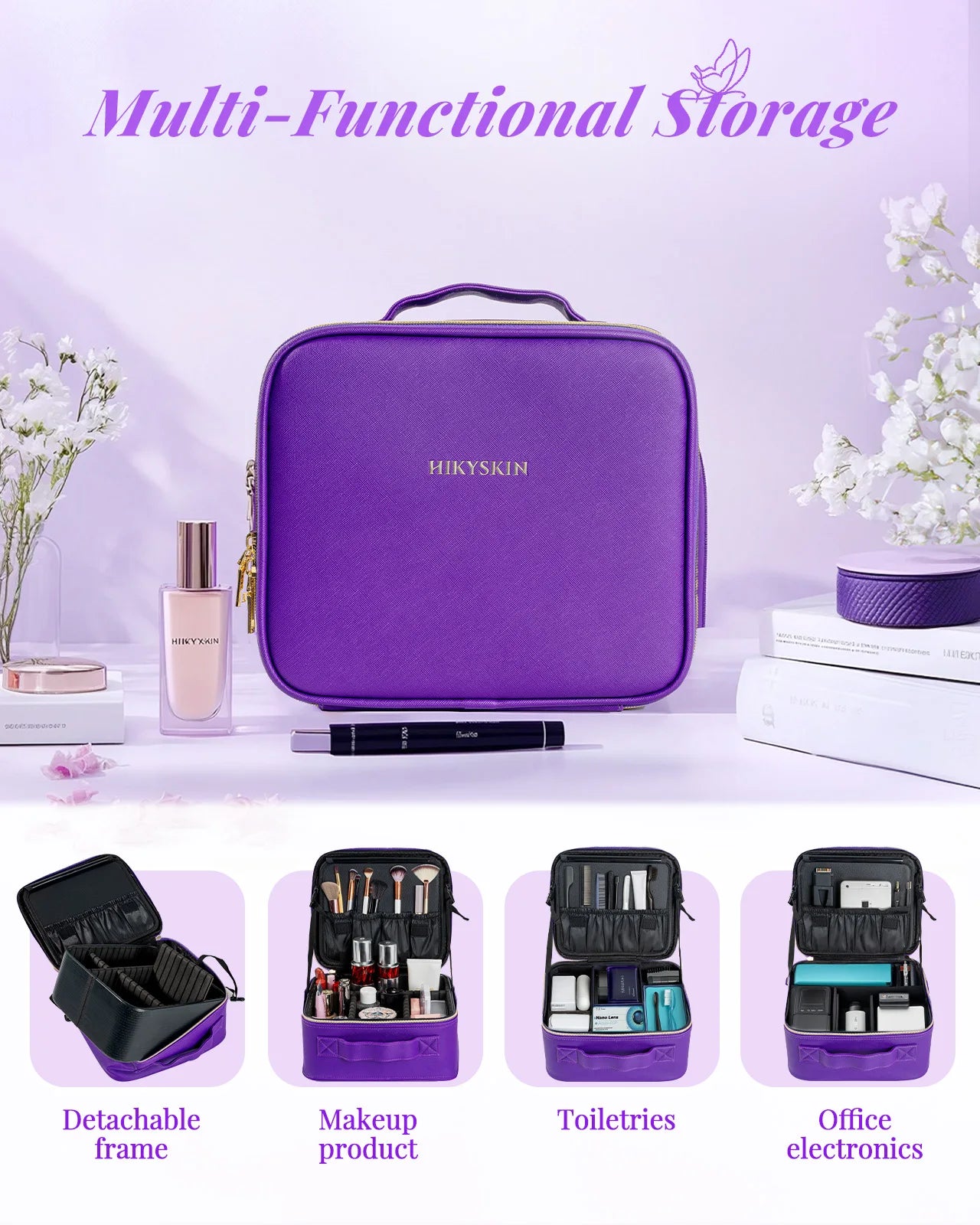 Makeup Bag With Mirror Embroidery Brush Tool Storage Travel Cosmetic Case