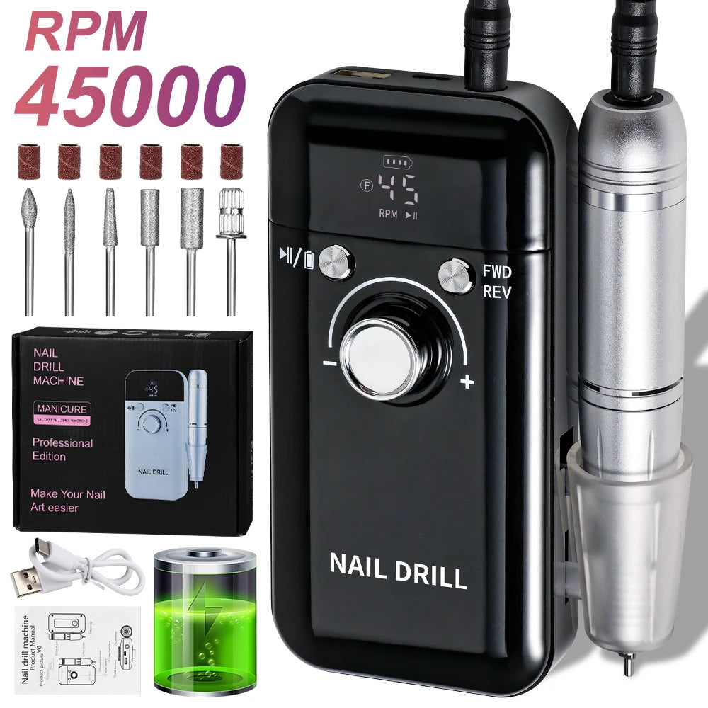 Limegirl 45000RPM Electric Nail Drill Polisher Portable Rechargeable Kit