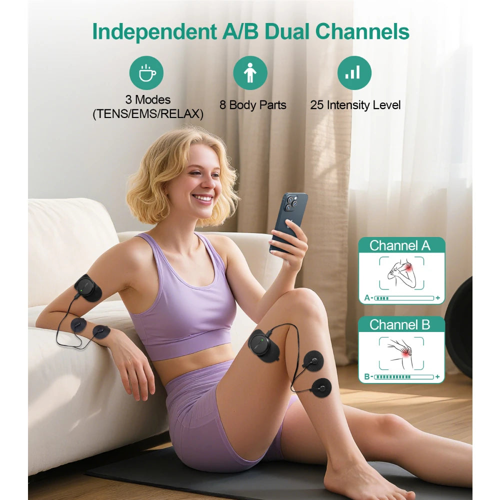 3-In-1 TENS EMS Unit Wireless App Controlled Muscle Stimulator