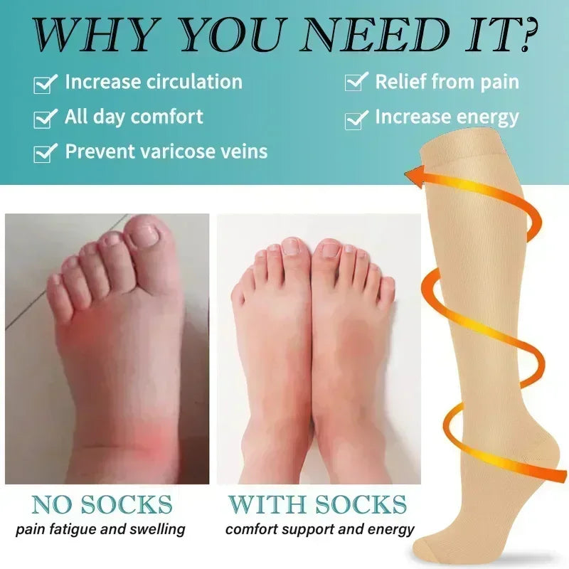 Unisex Compression Socks 15-20 mmHg Knee High For Cycling Running