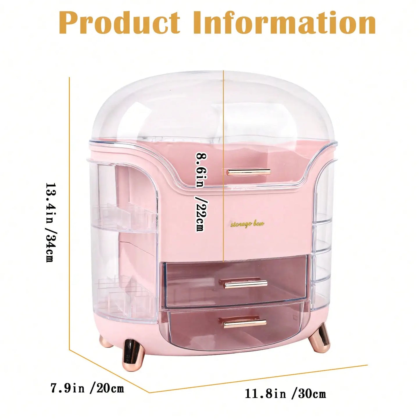 Cosmetic Storage Box With Drawer Dustproof Lid Makeup Skincare Organizer