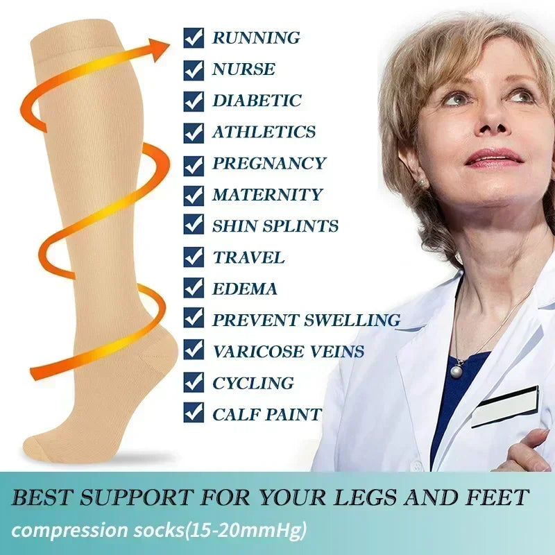 Unisex Compression Socks 15-20 mmHg Knee High For Cycling Running