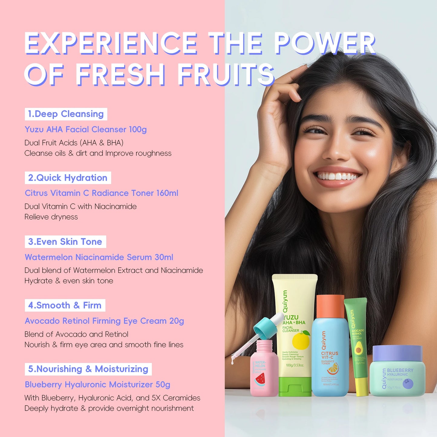 QUIYUM Fruit Fresh 5 Piece Skincare Set Brightening Hydrating