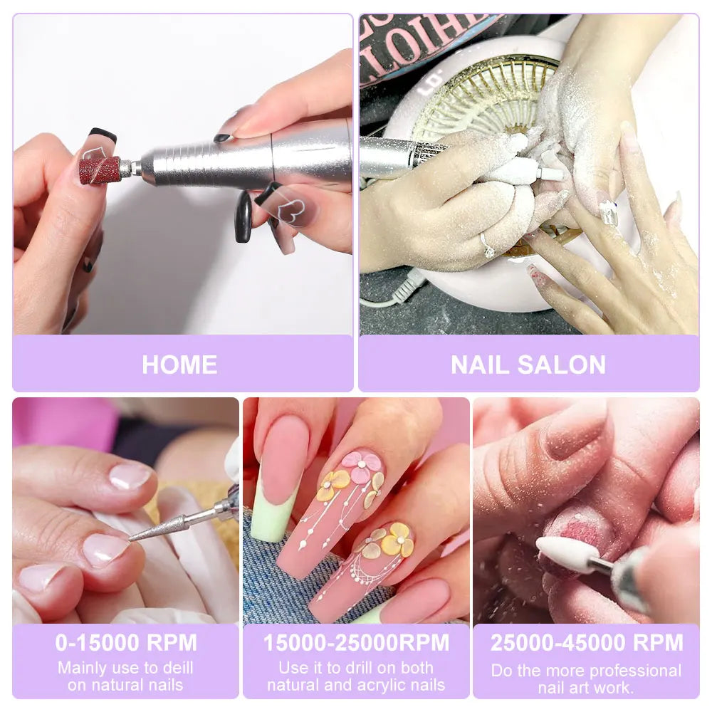 Limegirl 45000RPM Electric Nail Drill Polisher Portable Rechargeable Kit