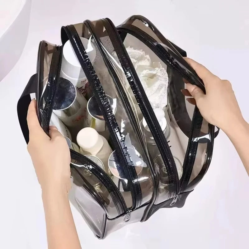 Clear Waterproof Travel Makeup Bag With Double Zipper TSA Compliant