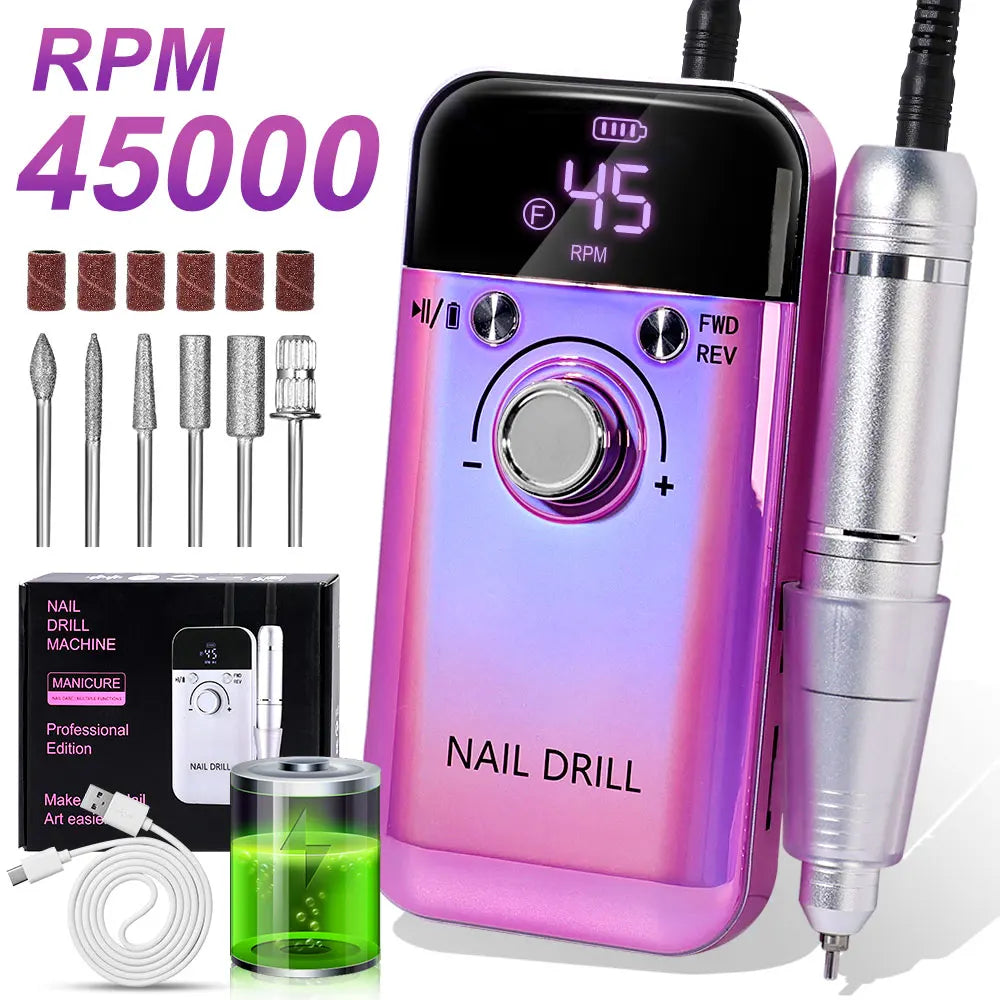 Limegirl 45000RPM Electric Nail Drill Polisher Portable Rechargeable Kit